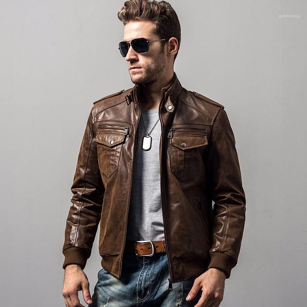 

genuine leather jacket men autumn winter leather jacket for mens clothing vintage short motorcycle casaco fm2016116 yy7691, Black