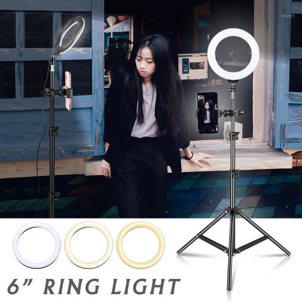

6 inch dimmable cold warm led studio camera ring light p phone video light lamp with tripods ring table fill for1