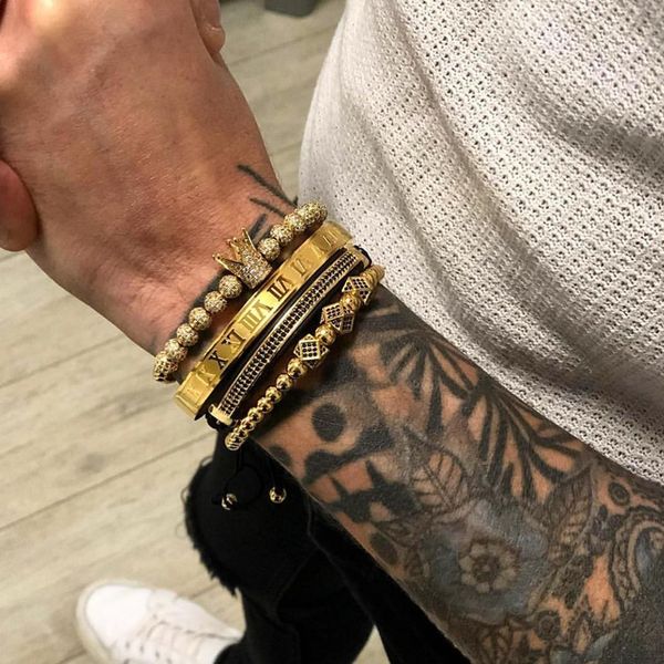 

couple 3pcs/set+roman bracelet steel numeral lovers/bracelets titanium bracelet/crown//for for women men luxury jewelryr