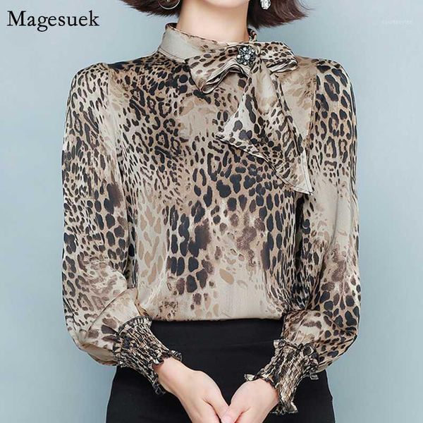 

2020 autumn long sleeve women shirts bow printed leopard office lady plus size blouse women pullover ladies blouses 106161, White