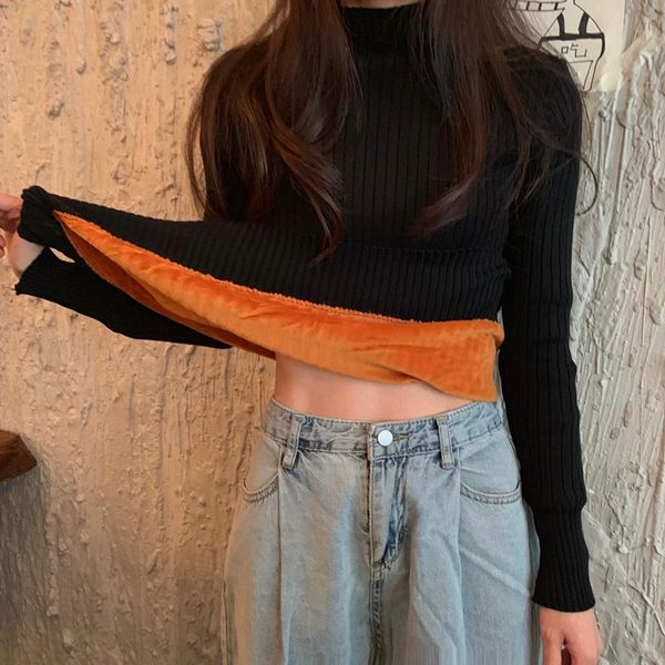 

hapedy 2021 autumn winter turtleneck sweater casual warm velvet pullovers women female fur thick sweaters knit jumpers top, White;black