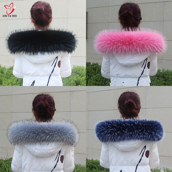

natural fur collar shawl sweater coat collar scarves luxury fur raccoon neck cap winter real fur collar and scarves women scarf y200103, Blue;gray