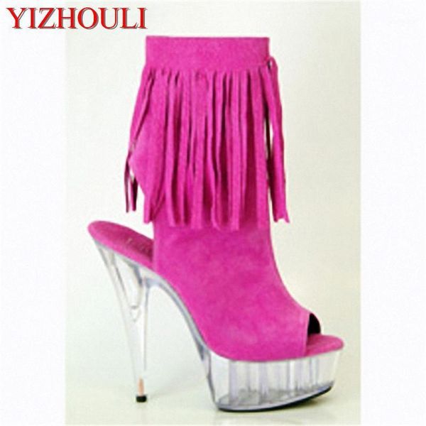 

boots stylish tassel detail grade 15cm suede leather platforms ankle high heel shoes 6 inch womens boots1, Black