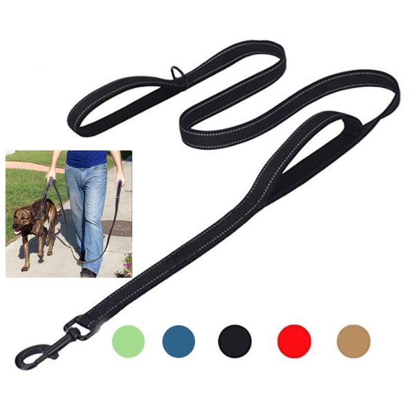 

dog leash nylon rope double handle reflective pet leash medium large dogs greater control safety training protect dog traffic