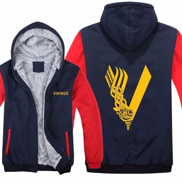 

викинги толстовки куртка утолщенные молния зимний флис фильм тв шоу шерстяные лайнер викинги толстовка мужской пуловер, Black