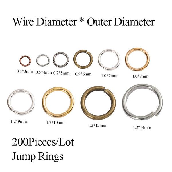 

mixed colors 200pcs/bag 3-10 mm loops jump rings split rings connectors single open circle jewelry findings making acc bbyike
