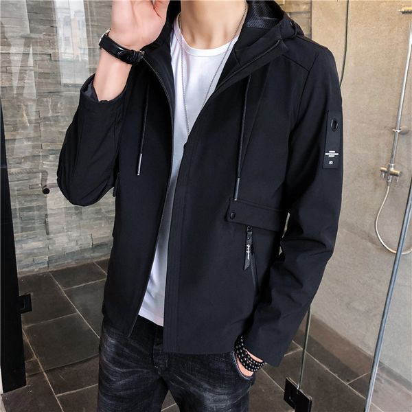 

2020 new spring autumn jacket, men's ruffian and handsome clothes, korean fashion, student functional tooling hooded jacket, Black;brown