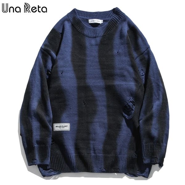 

una reta tie dye sweater men new winter streetwear long sleeve pullover knitwear men pull homme loose hollow lover sweater 201118, White;black