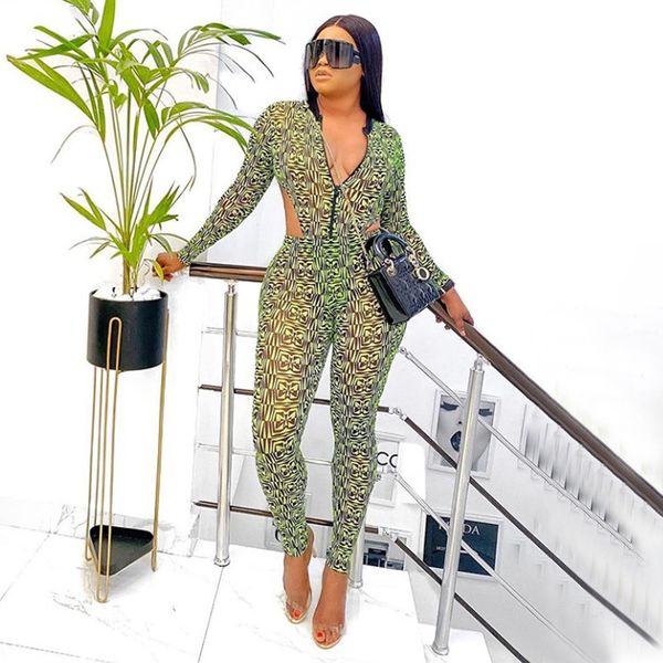 

k9782 2020 foreign trade europe and america cross border nightclub printing see-through suit for women, Gray