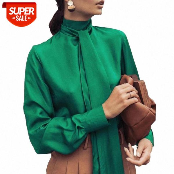

Office Lady Long Sleeve Turtle Neck Ribbon Pullover Shirt Cuff Blouse #D41O, White