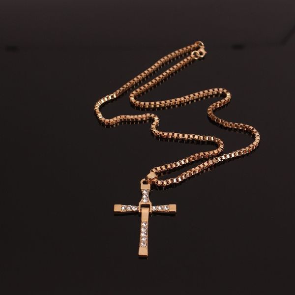 

furious new arrival movie the fast dominic and toretto classic male rhinestone cross pendant necklace jhk