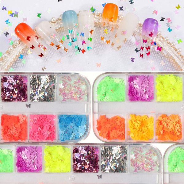 

nail glitter sequins 3d holographic butterfly 12 color laser nailsequin, Silver;gold