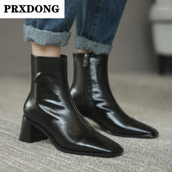 

new 2020 fashion square high heel zipper black khaki white shoes woman casual boots soft leather women ankle boots1