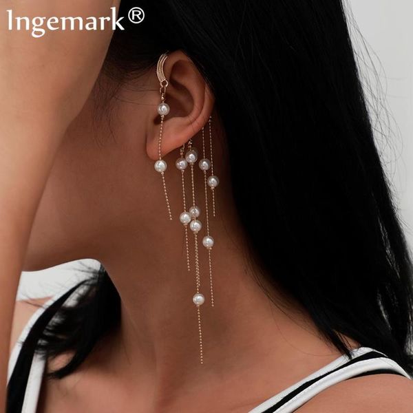 

dangle & chandelier long tassel simulated pearl drop earrings women gift bijoux kpop gold color earring brincos female fashion ear jewelry, Silver