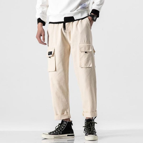

men's pants spring men vintage cargo mens hip hop khaki pockets joggers male fashion sweatpants overalls large size m-5xl1, Black