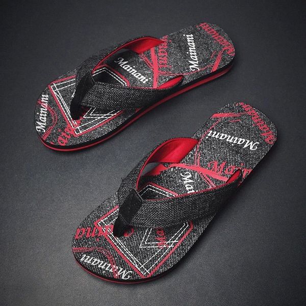 

summer outdoor men flip flops imitation denim texture casual slippers comfy beach shoes eva 39-45 pantuflas zapatillas hombre #e68y, Black