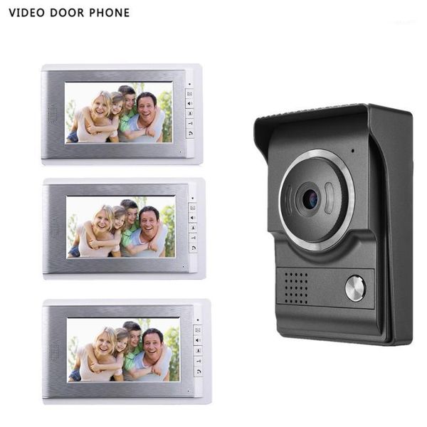 

video door phones 2021 7inch phone intercom system tft-lcd color screen three monitor with one outdoor panel doorbell for villa1