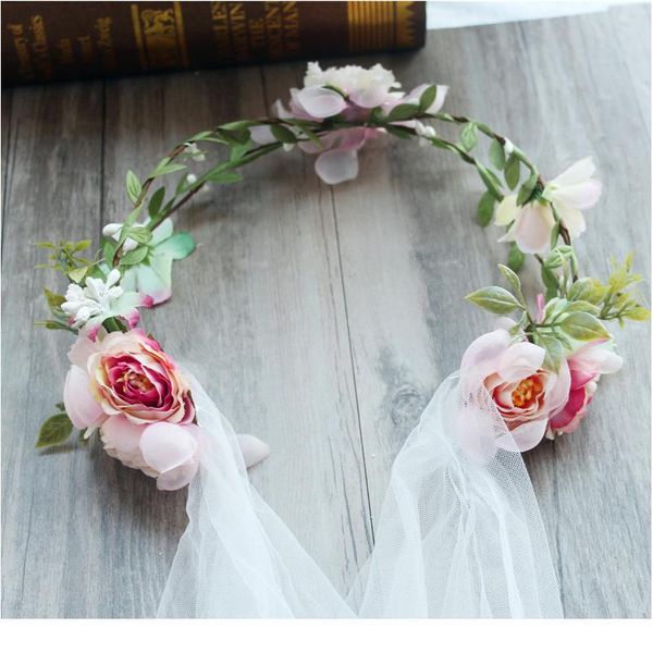 

flower wreath tiaras veil women wedding decoration bridal hair headdress flower crown hair accessory adjustable party qylgcy