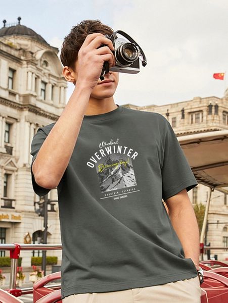 

men letter & mountain graphic tee r7p5#, White;black