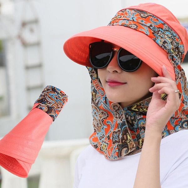 

visor hat of fashion women summer outdoor riding anti-uv beach foldable sunscreen floral print caps neck face wide brim hats, Blue;gray