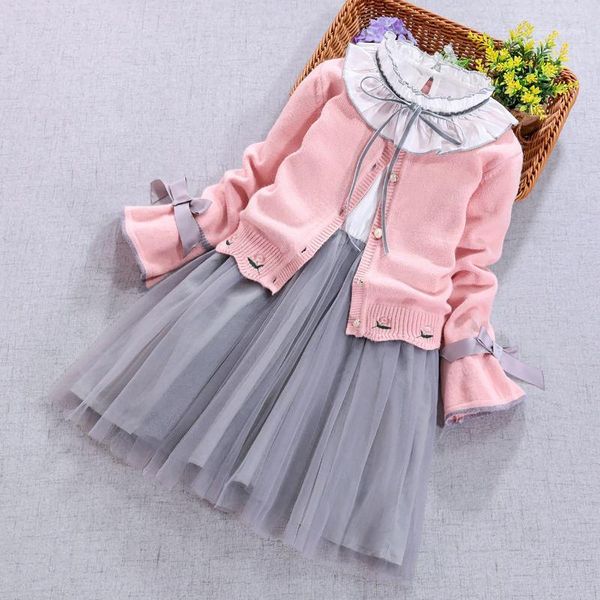 

clothing sets children set spring autumn girls long-sleeved sweater cardigan coat+dress 2pcs suit kids winter clothes 3 5 8 10 11year1, White