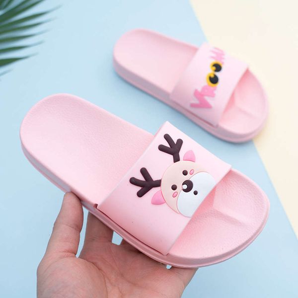 

deer summer cartoon children's men's and women's indoor cool anti slip waterproof plastic slippers, Black;red