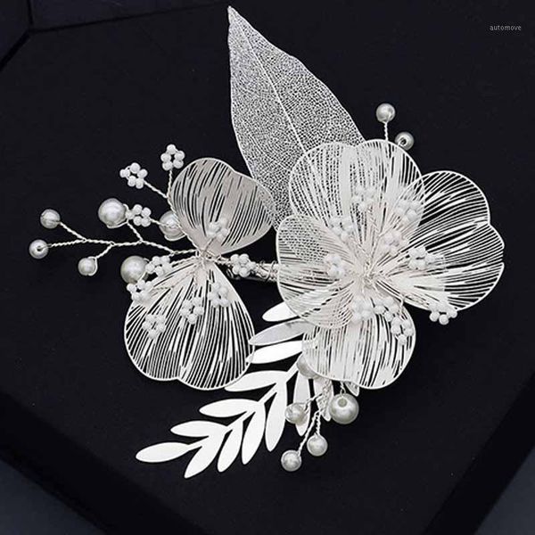 

luxury silver color alloy hair grip handmade hollow up petals shaped hair clip bride hairpin women wedding headpeice xh1, Golden;silver