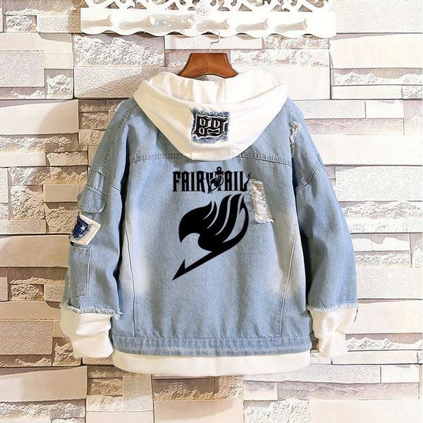 

2021 new arrival for anime fairy tail natsu design jeans coat hooded denim jacket sweatshirt fashion men women 05sx, Black