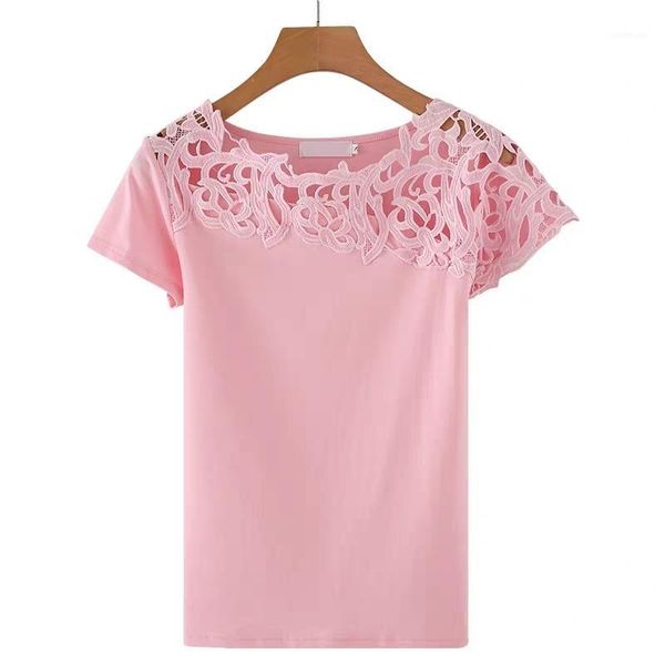 

white t shirt women hollow out lace ladies summer 2020 korean women clothes solid color short sleeve casual1