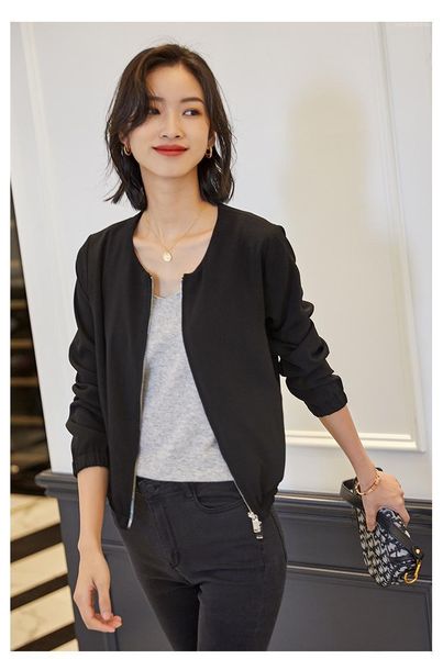 

js429j-thin acetate jacket women's autumn 2021 new solid color casual short coat1, Black;brown