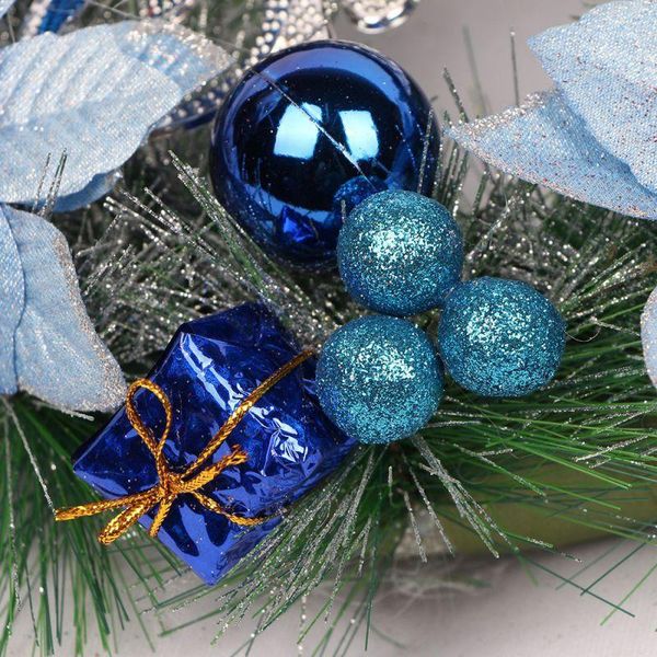 

40cm christmas wreath with merry christmas sign decorative balls poinsettia and bowknot holiday front door wall window1