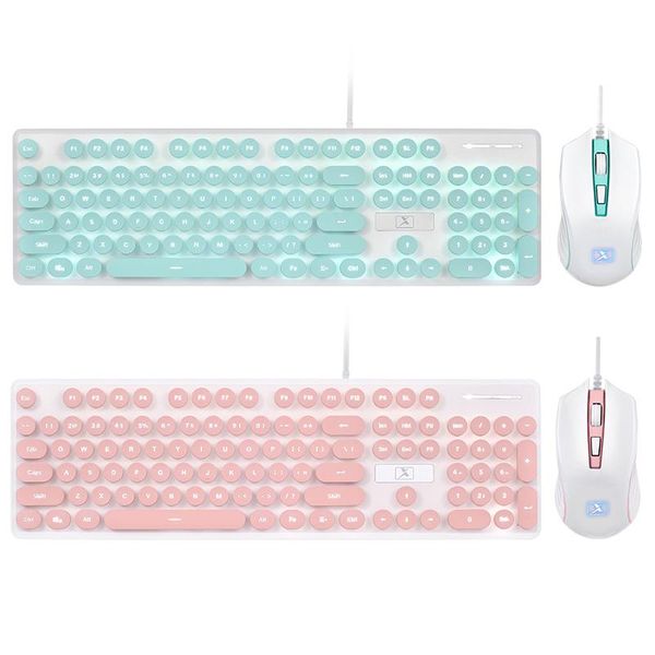 

portable retro keyboard mouse kit wired gaming keyboard with round key cap multimedia button mouse set