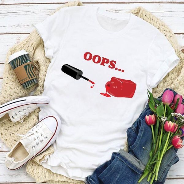 

women graphic funny make up fashion cute fingernail print summer t-shirt lady womens clothing clothes tee female t shirt, White