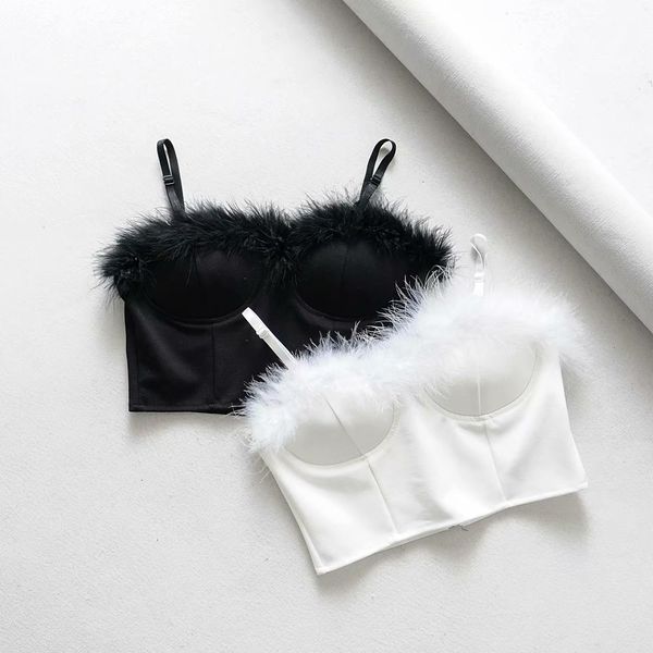 

2020 summer new fur stitching sling bra vest blouse, Red;black