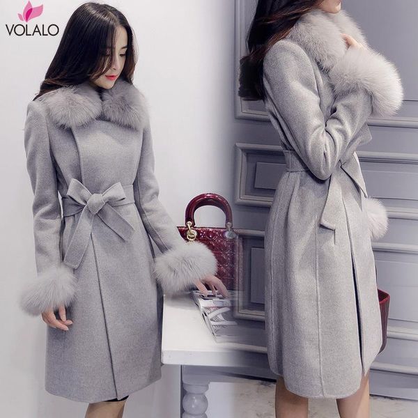 

women's jackets 2021 artificial fur collar wool coats women winter thicken woolen fashion warm slim blends overcoats, Black;brown
