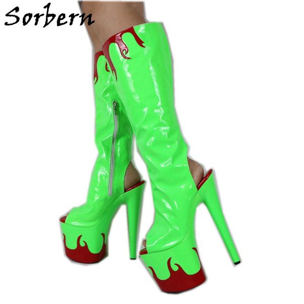 

sorbern neno knee high women boots flame styles open toe 20cm extreme high heels platform summer shoes girl footwear, Black