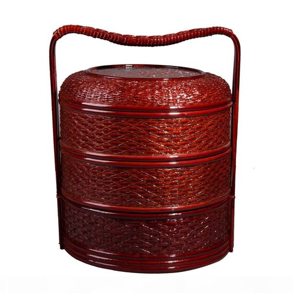

portable picnic bamboo basket three-layer circular worship by the wedding happy l l meal lunch box frame bamboo basket