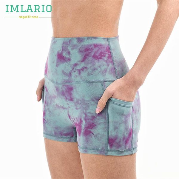 

yoga outfits imlario tie dye fitness shorts high waist active exercise short leggings no-camel-toe training cycling bottoms with pocket, White;red
