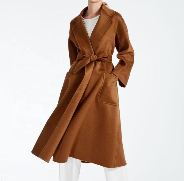 

high street winter double-sided slim fit elegant women trench coat long cashmere woolen jacket lady 100% australia wool coat1, Black