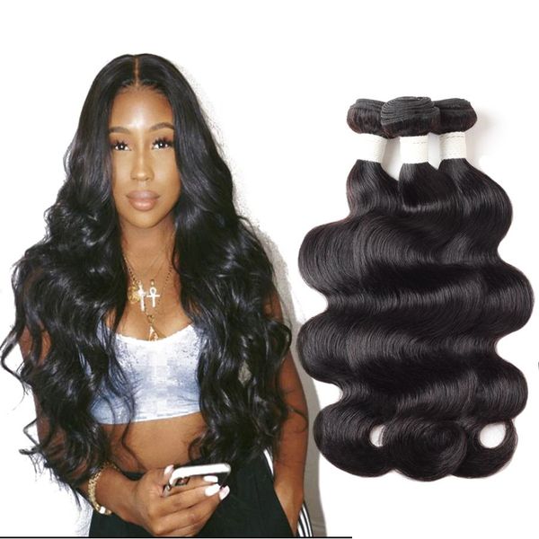 

brazilian body wave unprocessed virgin human bundles wholesale wet and wavy weave natural color for women all ages 8-28 inch, Black