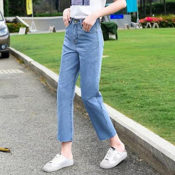 

korean vintage jeans for women pants vintage cotton solid harem straight mom jeans high waist women denim pants, Blue