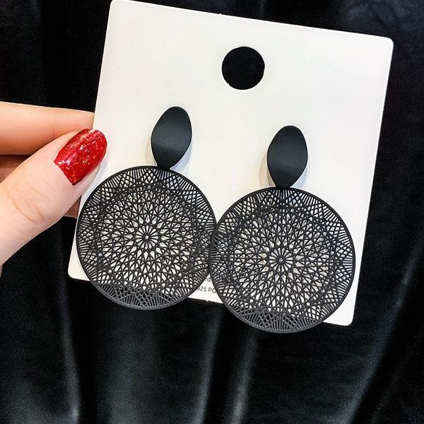 

black round drop earrings for women hollow out bohemia korea simple big statement earrings 2020 modern fashion jewerly brincos, Silver
