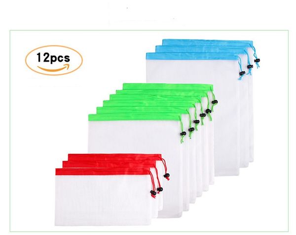 

50d wrist net mesh drawstring packets stitching vegetable fruit net bag, Blue;pink