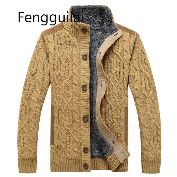 

men's sweaters black sweater men winter warm thick velvet sweatercoat single-breasted casual pattern knitwear cardigan1, White;black