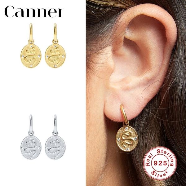 

canner 100% 925 sterling silver earrings for women geometric creative disc winding snake earings korean jewelry pendientes w5, Golden;silver