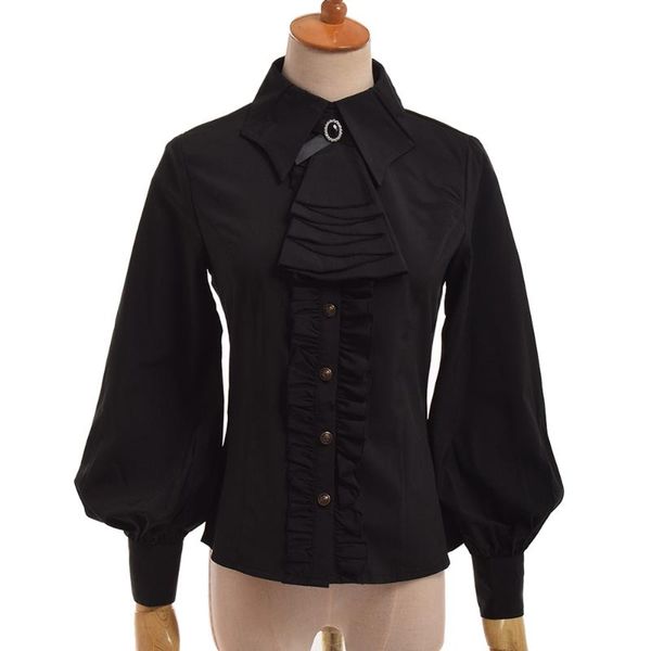 

black gothic blouse women slim elegant princess vintage royal ladies footern рукав лолита рубашка, White
