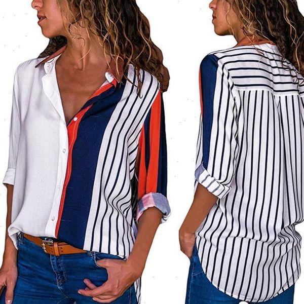 

women striped blouse summer 2021 long sleeve elegant blusas feminino work office shirt casual korea style ladies camisas new, White