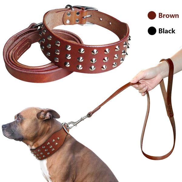 

solid leather dog necklace, boxer bulldog s, m, l, black brown