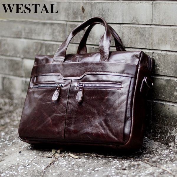 

westal men's bag genuine leather crossbody bags male messenger bag men shoulder bags 14'' lapbriefcases man totes handbags c0