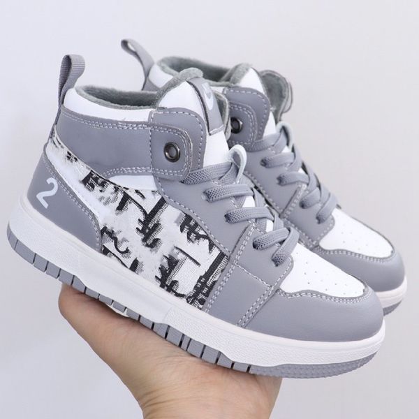 

2020 design new high-quality luxury children's shoes plus velvet fashion cowhide step shoes high-sneakers comfortable and ing, Black